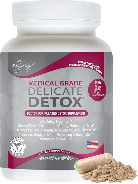 Delicate Detox Enzymes Supplement - Medical-Grade Protease Enzymes, 120 Veggie Capsules, Non-GMO Dietary Supplement