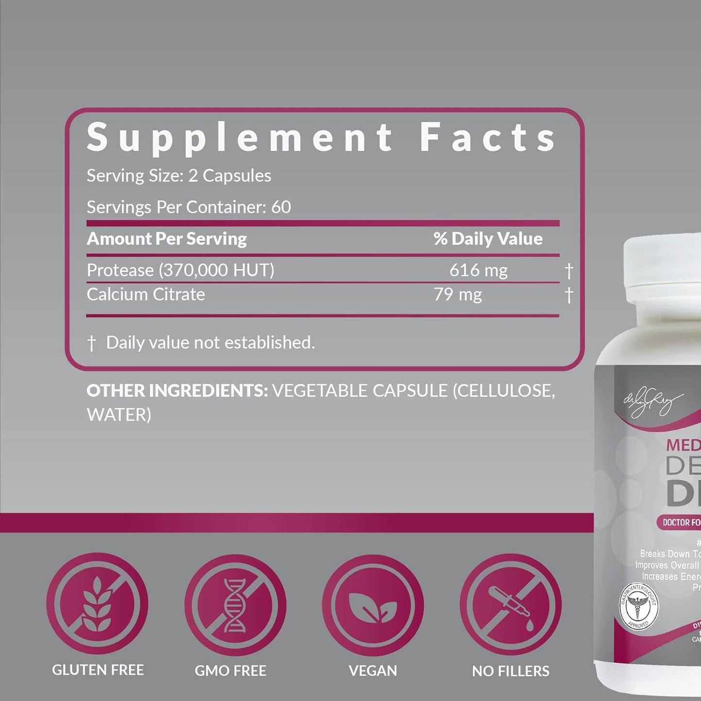 Delicate Detox Enzymes Supplement - Medical-Grade Protease Enzymes, 120 Veggie Capsules, Non-GMO Dietary Supplement