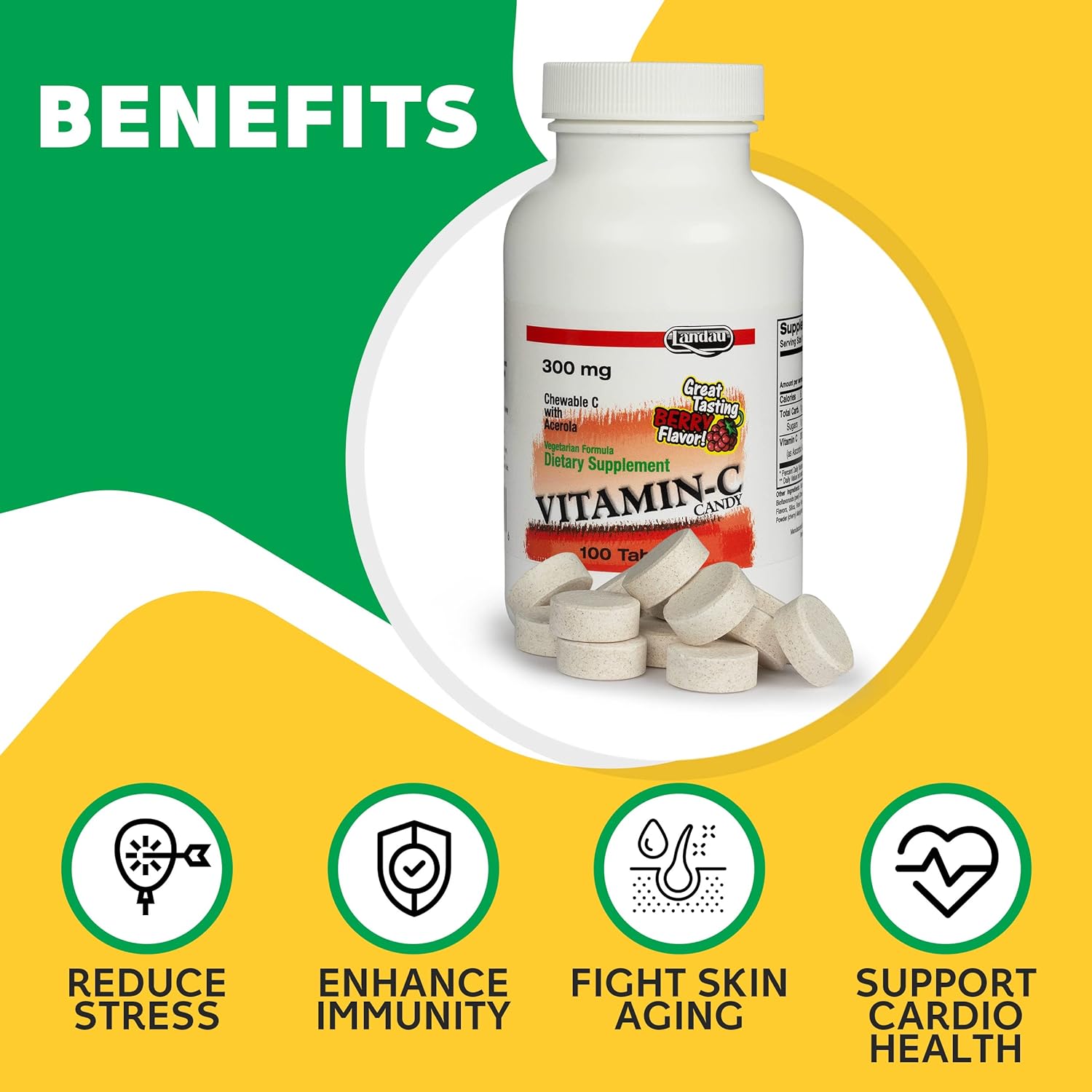 Delicious Berry Flavored Landau Chewable Vitamin C Candy - 300 Mg, 500 Count