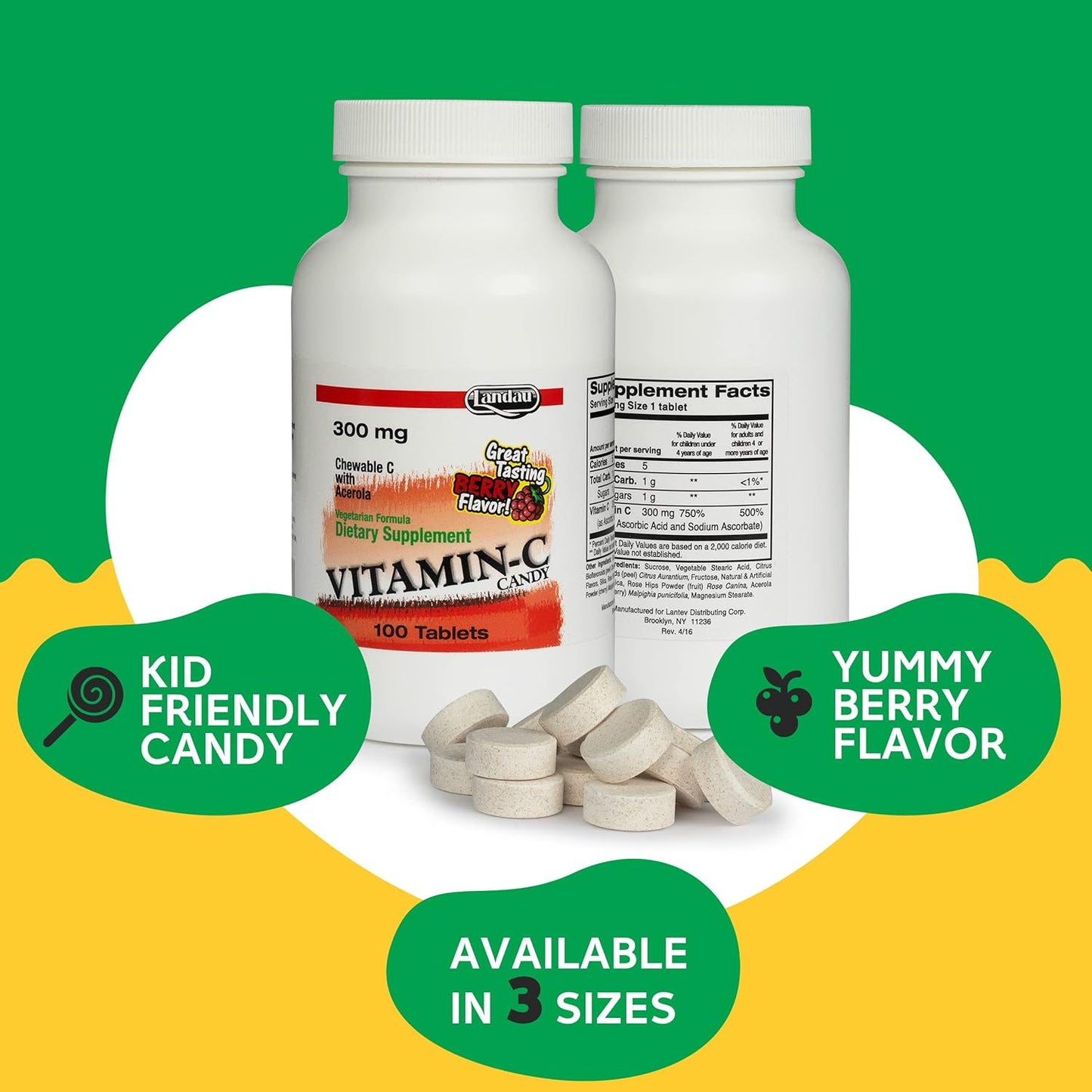 Delicious Berry Flavored Landau Chewable Vitamin C Candy - 300 Mg, 500 Count