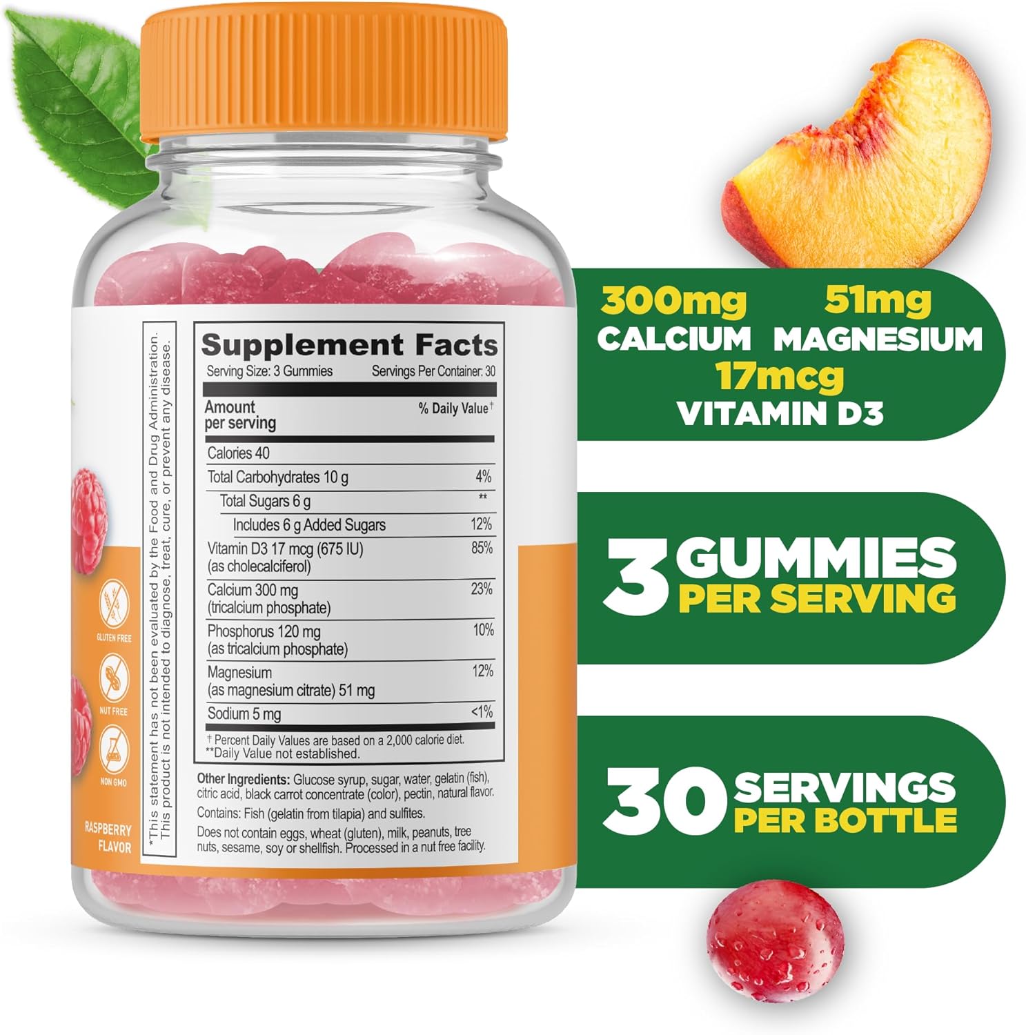 Delicious Calcium Magnesium Vitamin D Gummies for Strong Bones | 90 Gummies for Adults | Bone Health Supplement