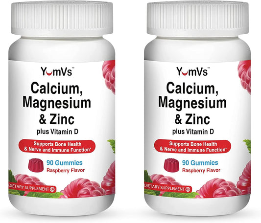 Delicious Calcium, Magnesium, Zinc, and Vitamin D Gummies - 90 Count Bone Health Supplement for Men, Women, and Kids - YUM-V'S Gummy