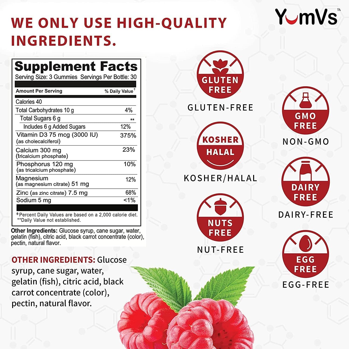 Delicious Calcium, Magnesium, Zinc, and Vitamin D Gummies - 90 Count Bone Health Supplement for Men, Women, and Kids - YUM-V'S Gummy