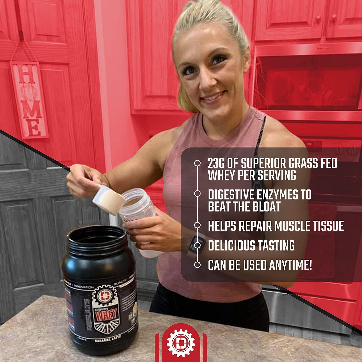 Delicious Caramel Latte Grass Fed Whey Protein Powder - Improve Muscle Recovery with 23g Protein, BCAA, Digestive Enzymes - 2 lb