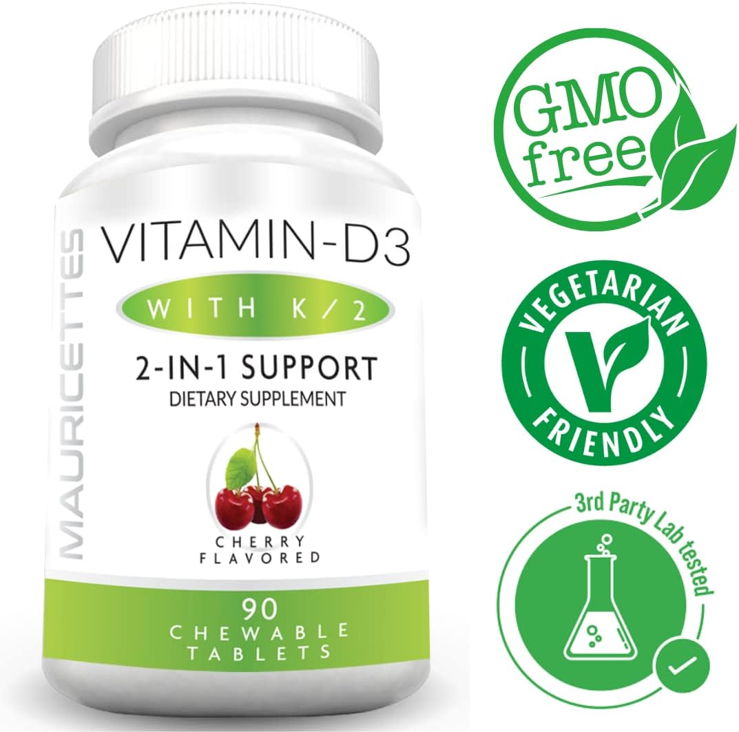 Delicious Chewable D3 K2 Vitamin for Adults and Kids - Boosts Vitamin D and K2 Levels - Easy to Take and Great Taste