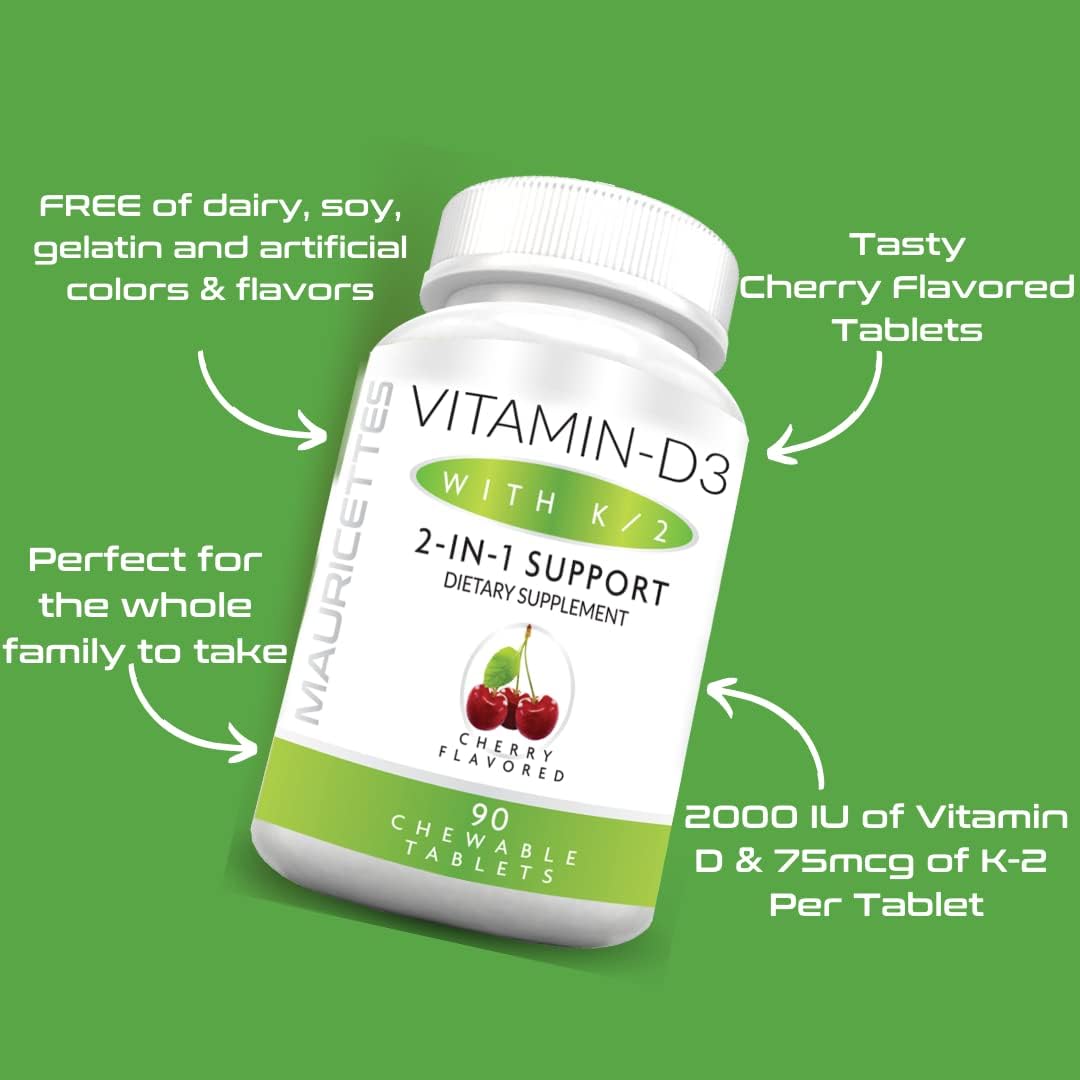 Delicious Chewable D3 K2 Vitamin for Adults and Kids - Boosts Vitamin D and K2 Levels - Easy to Take and Great Taste