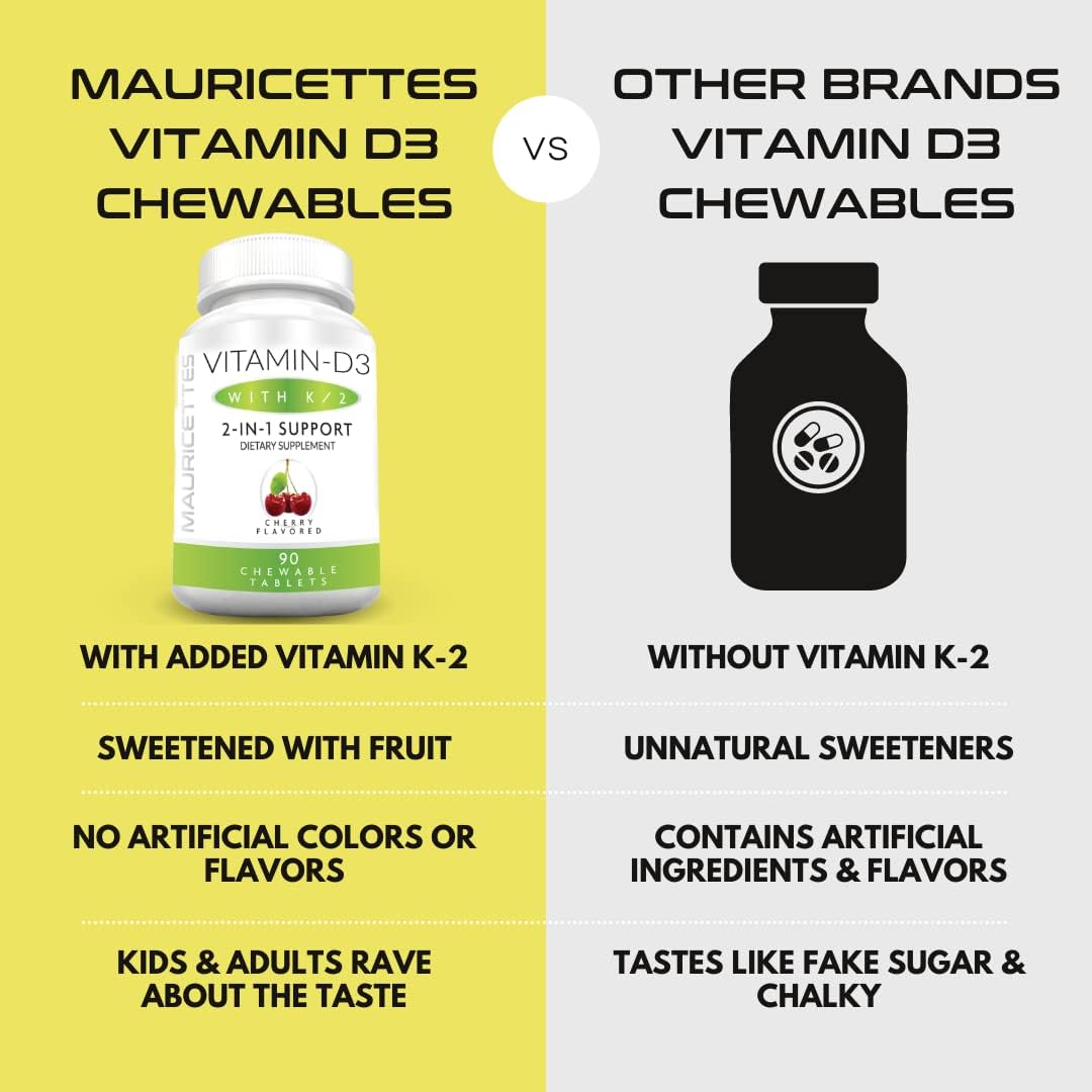 Delicious Chewable D3 K2 Vitamin for Adults and Kids - Boosts Vitamin D and K2 Levels - Easy to Take and Great Taste