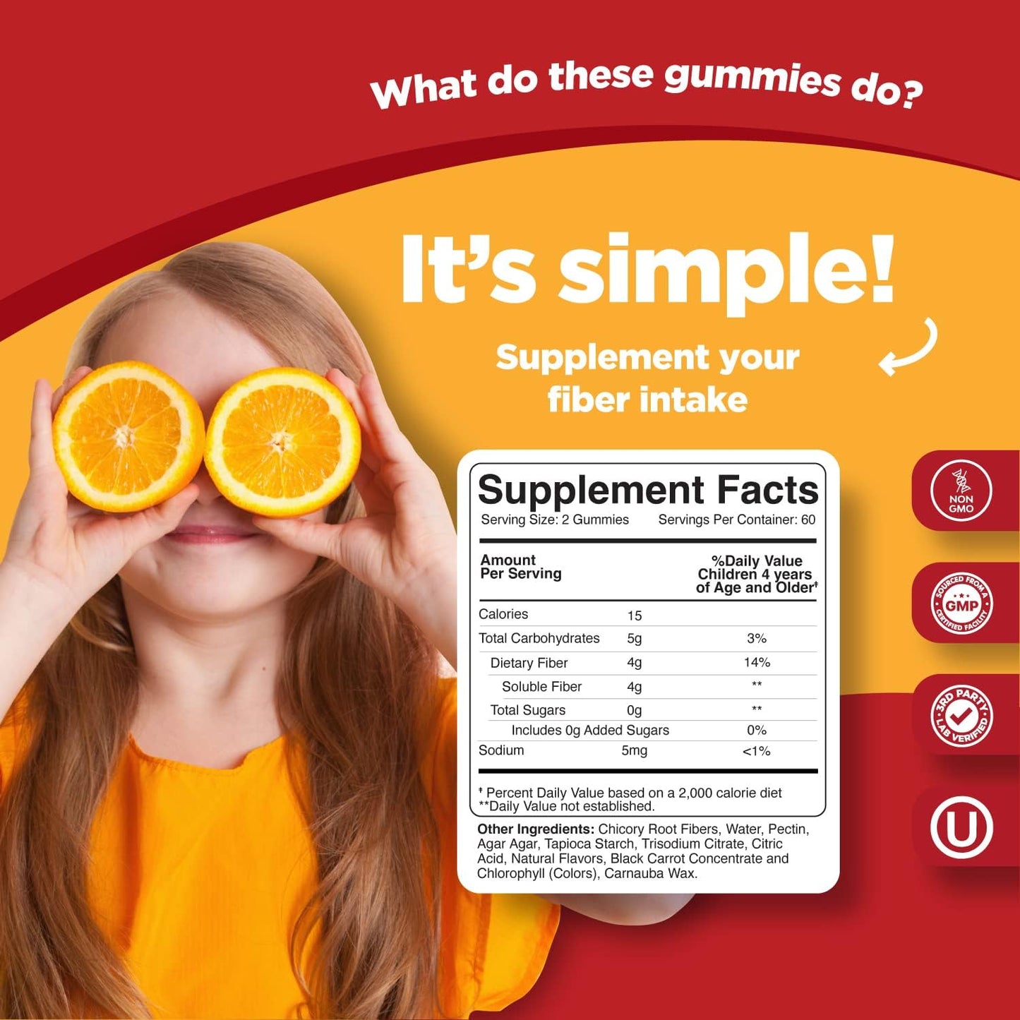 Delicious Sugar-Free Fiber Gummies for Kids - Non-GMO Vegan Supplement for Digestive & Immune Support