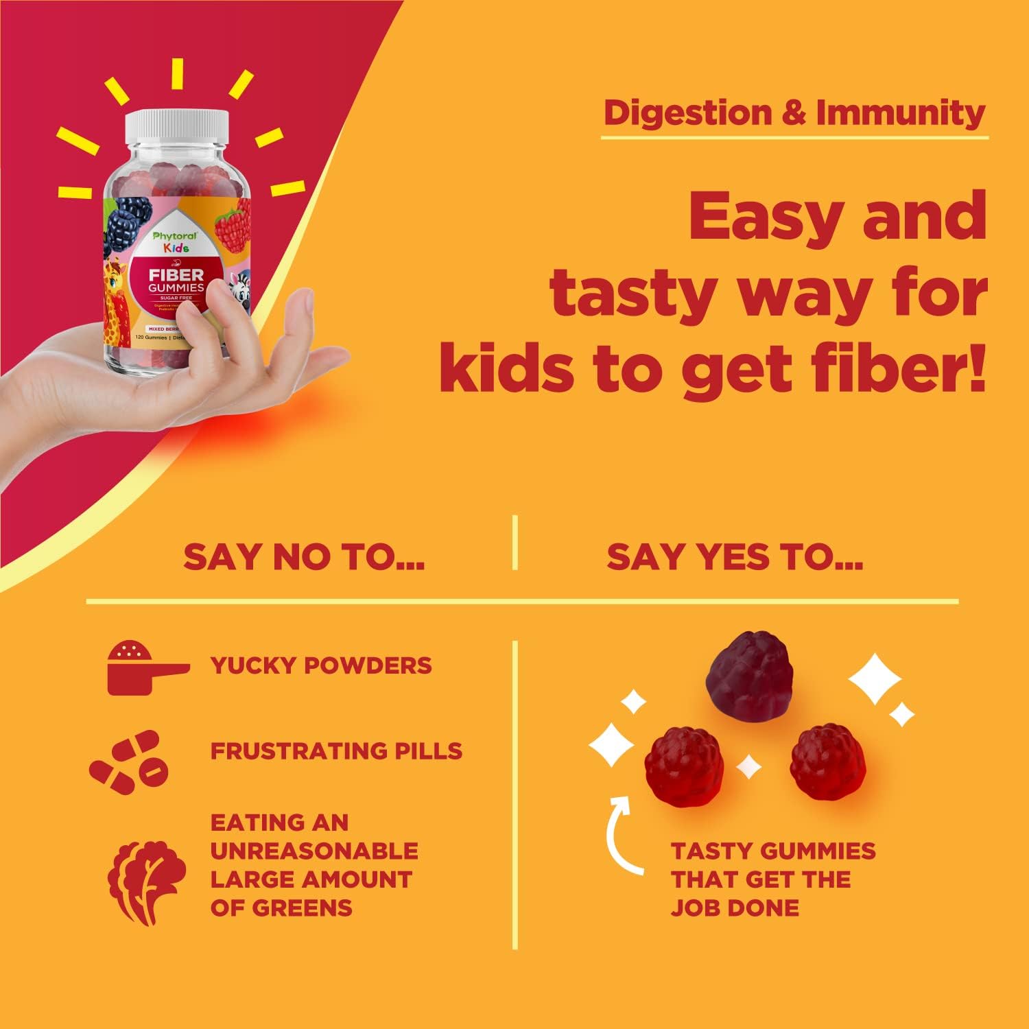 Delicious Sugar-Free Fiber Gummies for Kids - Non-GMO Vegan Supplement for Digestive & Immune Support
