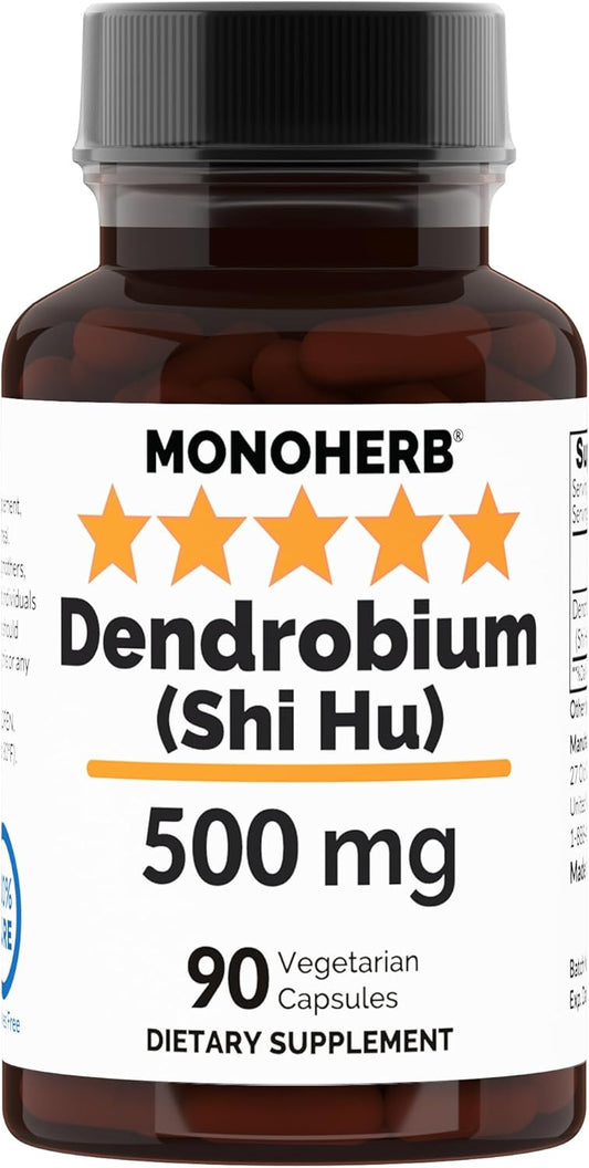 Dendrobium Shi Hu Supplement - 500mg Capsules - 90 Count - Vegetarian Formula