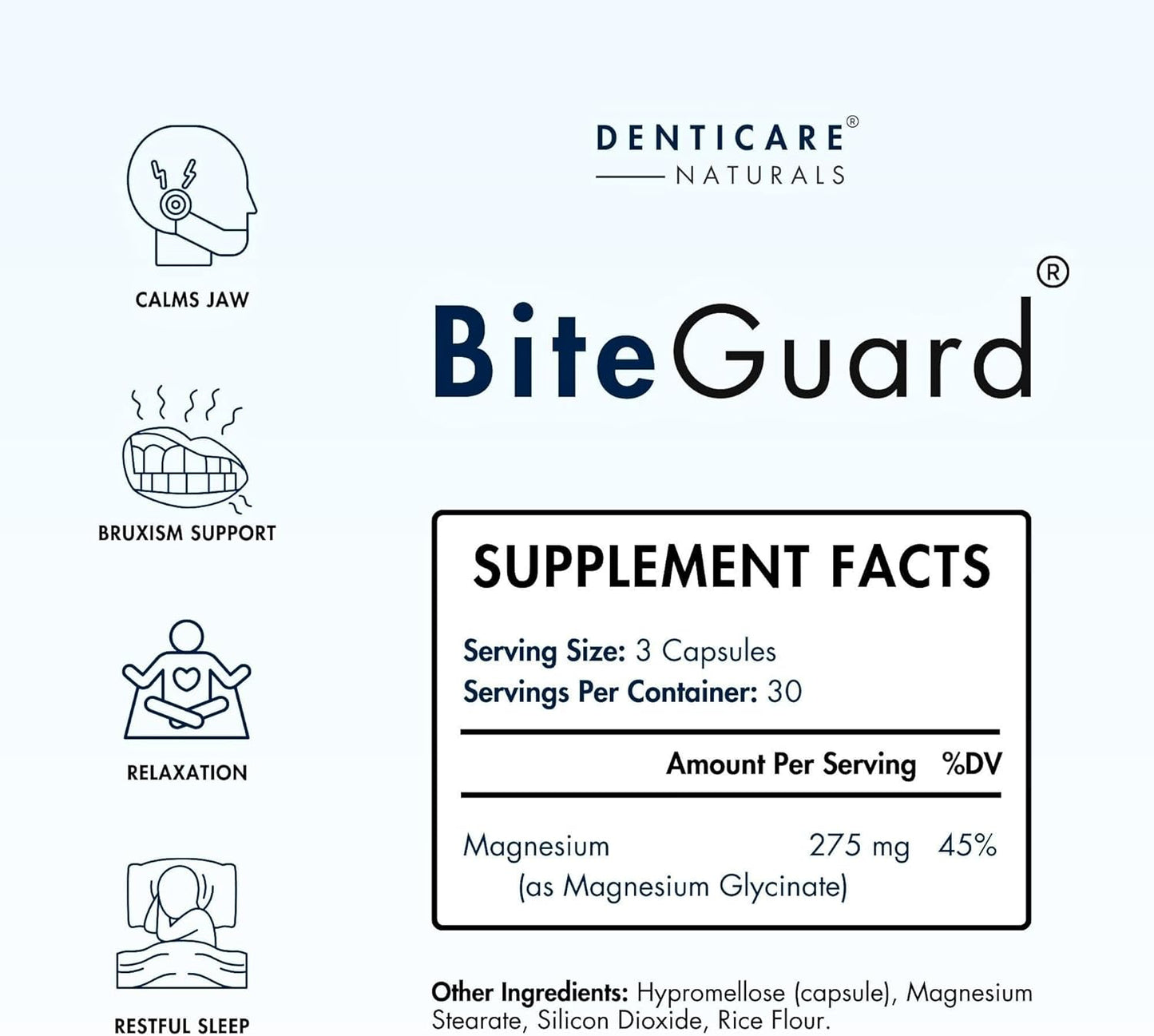 DentiCare Naturals TMJ & Bruxism Relief Supplement with Pure Magnesium - Teeth Grinding Relief, Calms Jaw, Mouth Guard Alternative - 90 Capsules