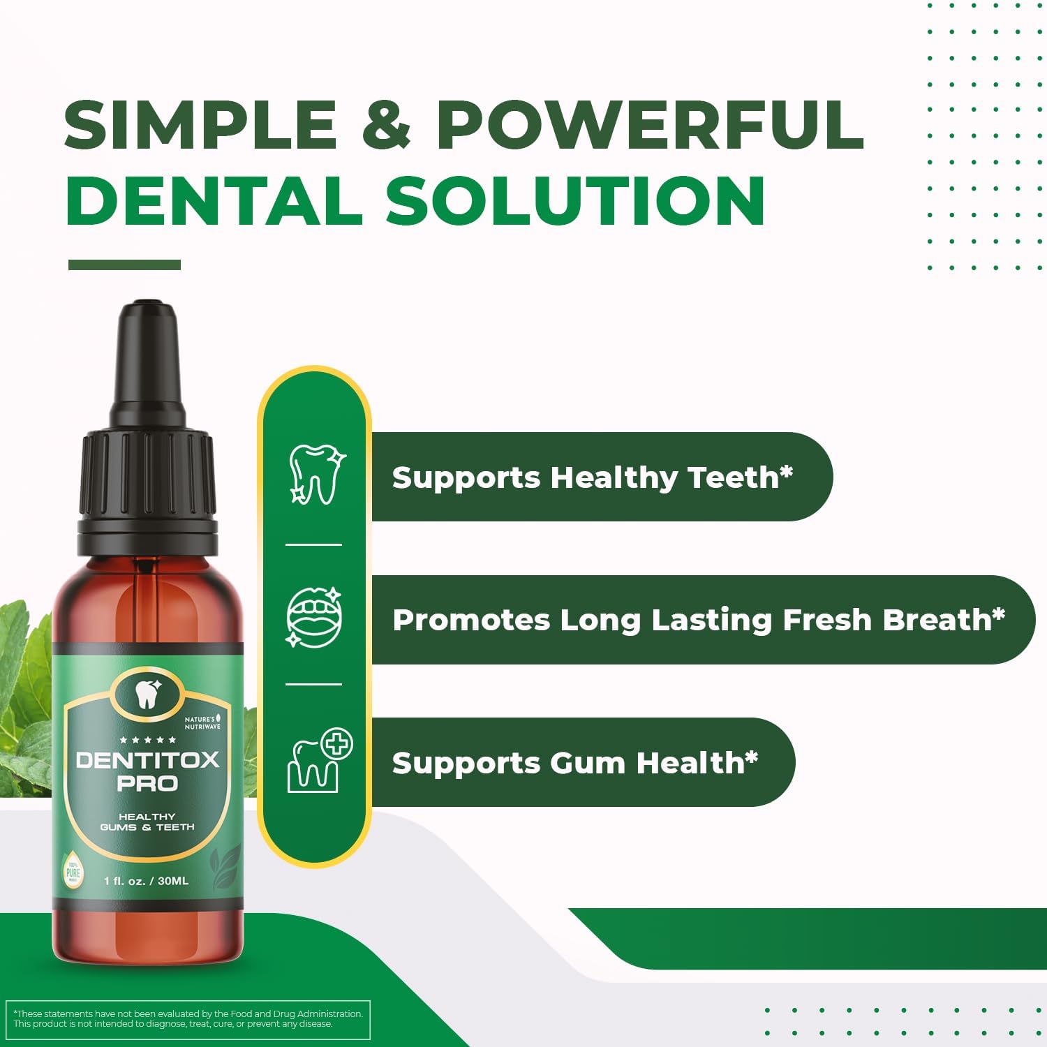 Dentitox Drops - Natural Oral Health Supplements for Adults | Original Formula for Teeth and Gums | Bad Breath Treatment | Made in USA | 30ml, 1 Month Supply