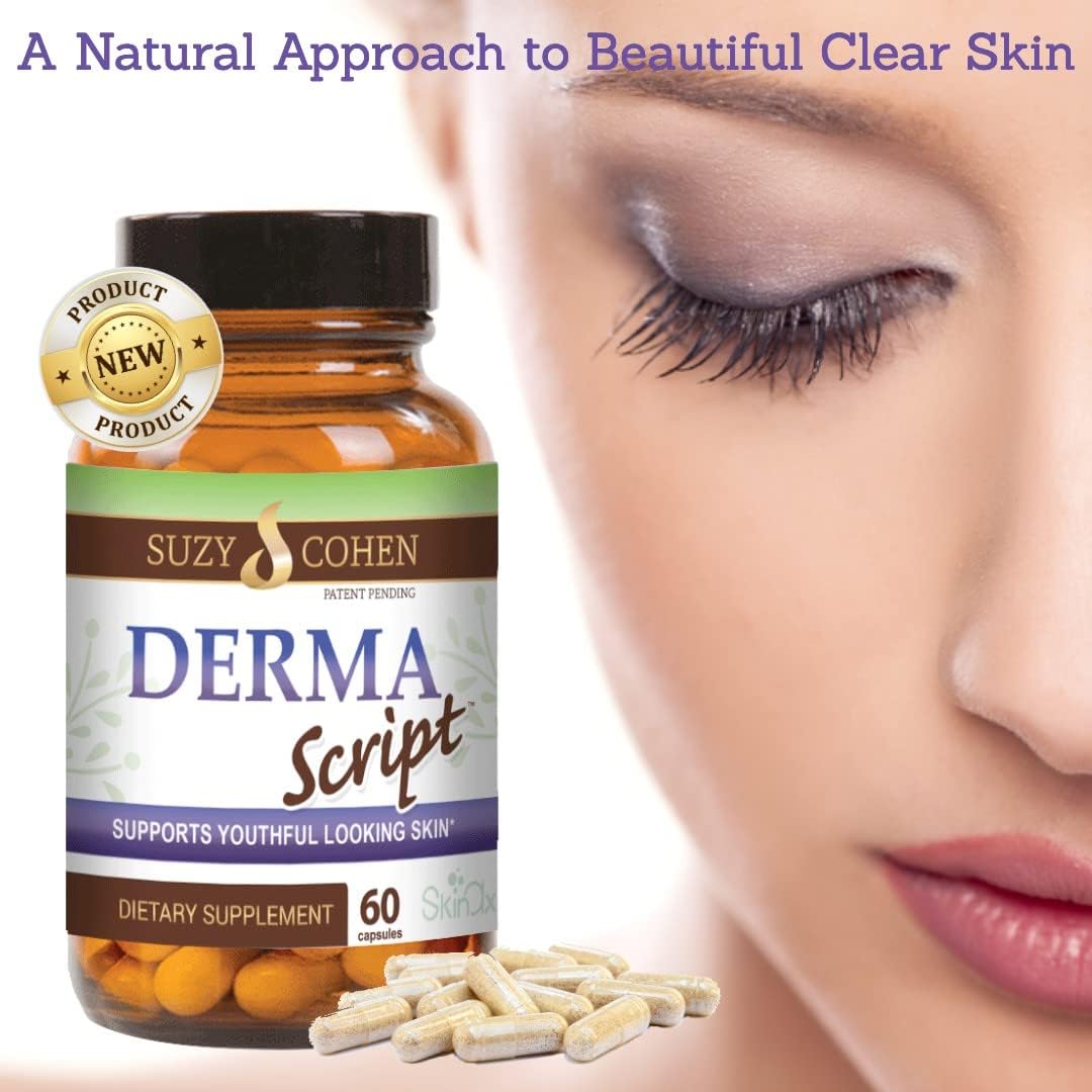 DermaScript Clear Skin Probiotic Supplement for Acne, Dryness, and Irritation - Biotin Face Care (60 Capsules)
