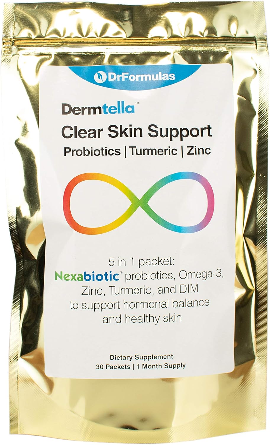 Dermtella Clear Skin Support Packs with Zinc, Probiotics, and DIM - Supplements for Acne, Women, Teens, Men - 1 Month Supply
