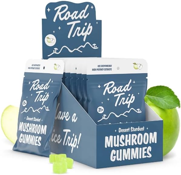 Desert Stardust Green Apple Mushroom Gummies for a Fun Road Trip