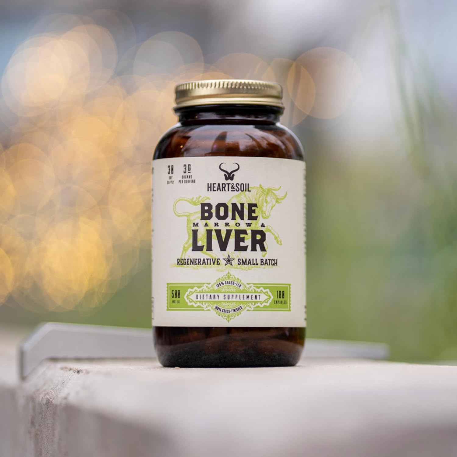 Desiccated Grass-Fed Bone Marrow & Liver Supplement for Mood, Bone, Joint, Tissue, & Skin Health - 180 Capsules
