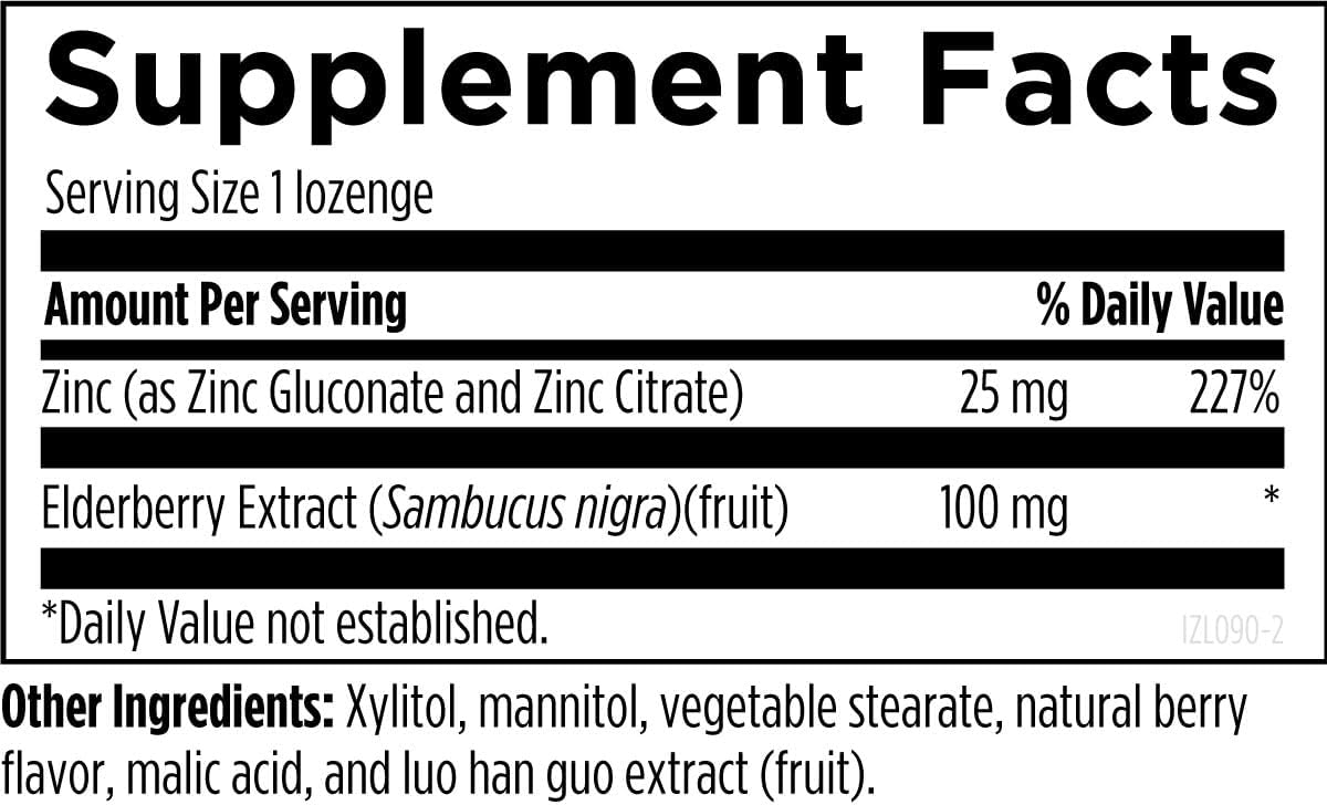 Designs for Health Immuno-Zn Lozenges - 25mg Zinc + Elderberry Immune Support Supplement - Non-GMO Berry Flavor (90 Tablets)