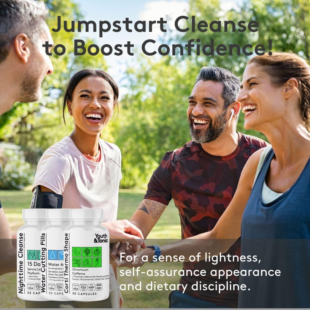 Detox Cleanse and Energy Support Pills for Weight Loss and Metabolism Boost - Youth & Tonic Dietary Supplement with Gut Cleanse and CortiThermo Shape, 90 Capsules
