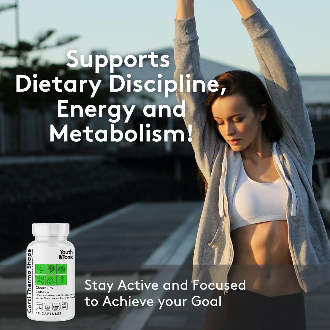 Detox Cleanse and Energy Support Pills for Weight Loss and Metabolism Boost - Youth & Tonic Dietary Supplement with Gut Cleanse and CortiThermo Shape, 90 Capsules