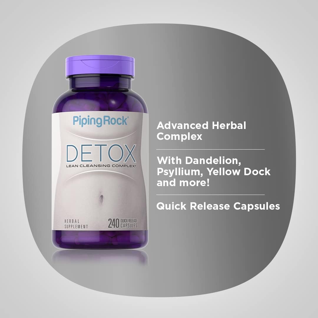 Detox Cleanse Capsules with Dandelion Root and Psyllium Husk | 240 Pills Herbal Complex for Lean Formula | Non-GMO, Gluten Free Supplement
