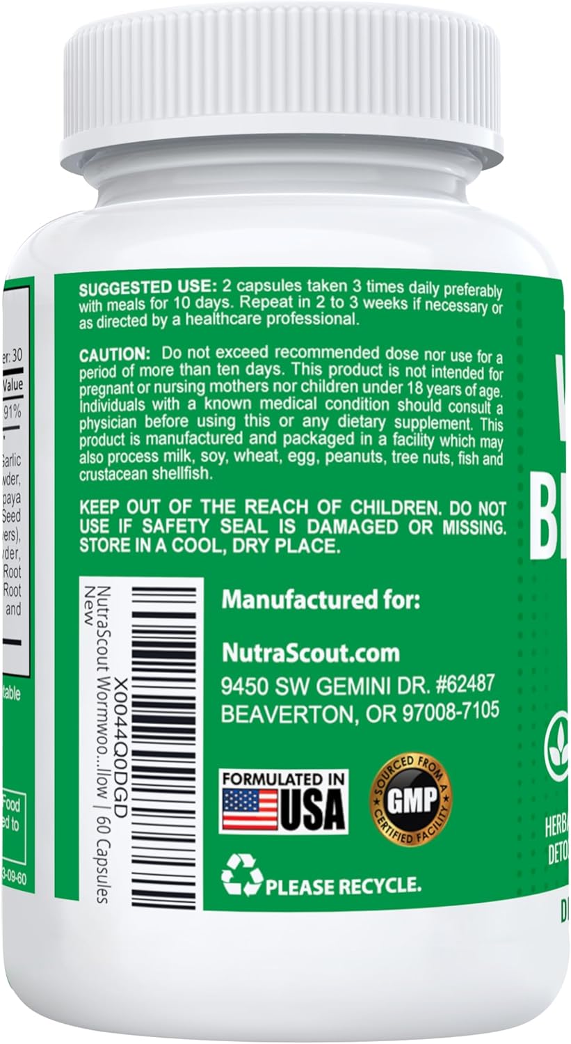 Detox Cleanse Capsules with Wormwood, Black Walnut & Clove | Lab Tested, USA Made, Non-GMO | Whole Body Cleansing Support | 60 Count
