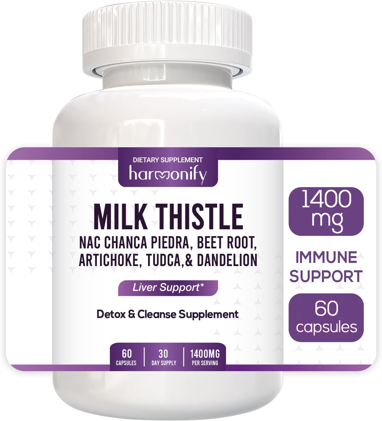 Detox & Cleanse Supplement with Milk Thistle, Berberine, Turmeric, Chanca Piedra - 60 Capsules