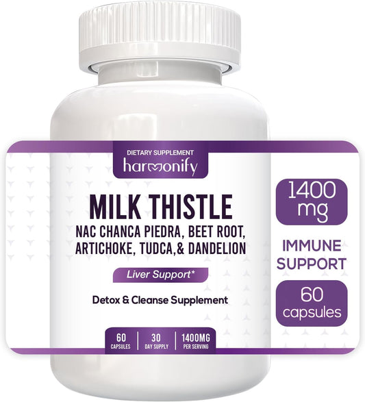 Detox & Cleanse Supplement with Milk Thistle, Berberine, Turmeric, Chanca Piedra - 60 Capsules