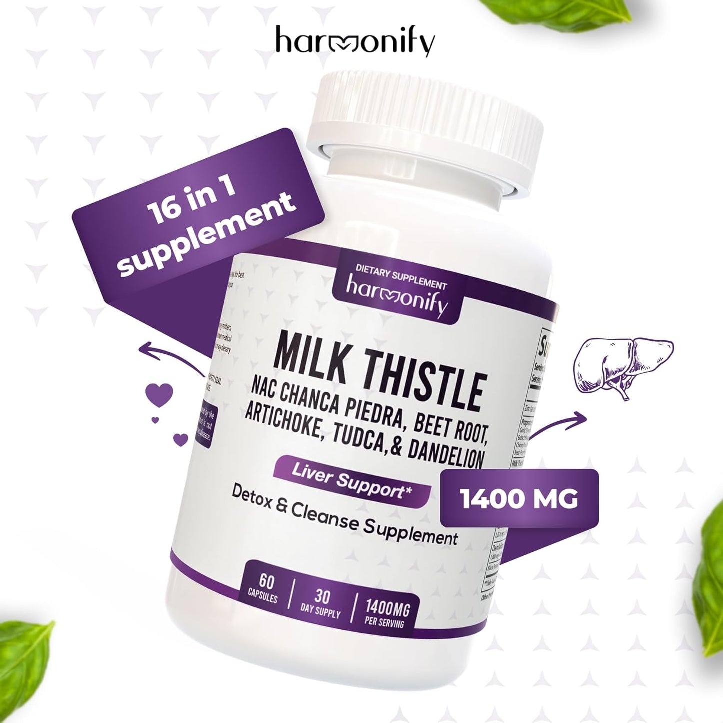 Detox & Cleanse Supplement with Milk Thistle, Berberine, Turmeric, Chanca Piedra - 60 Capsules