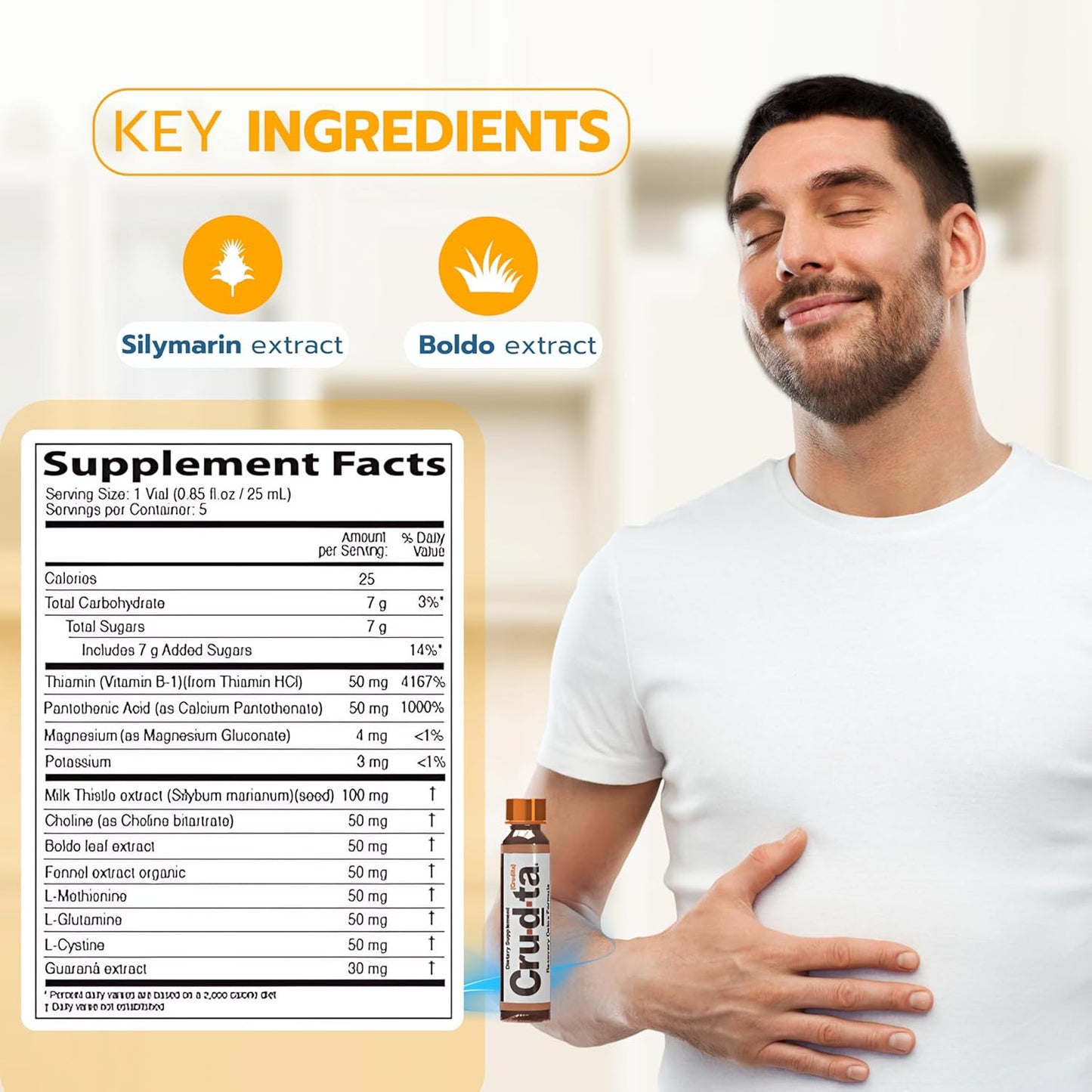 Detox Formula with L-Glutamine, Silymarin, Boldo Extract, Antioxidants, Immune Support - 5 Vials