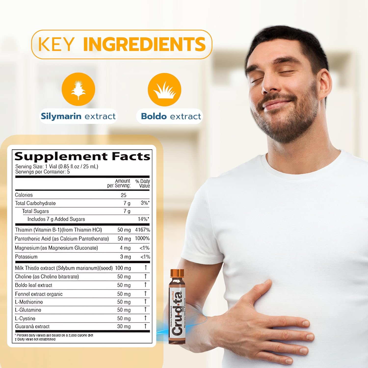 Detox Formula with L-Glutamine, Silymarin, Boldo Extract, Antioxidants, Immune Support - 5 Vials