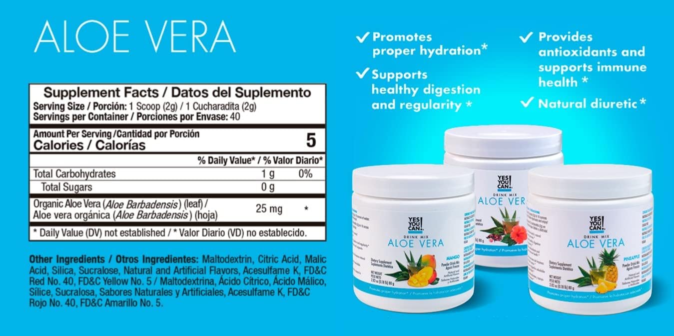 Detox Kit Bundle: YYC! Capsules, Aloe Vera Drink Mix, Water Bottle - Mango Flavor - Body Cleanse, Daily Cleanse, Hydration & Vitamins