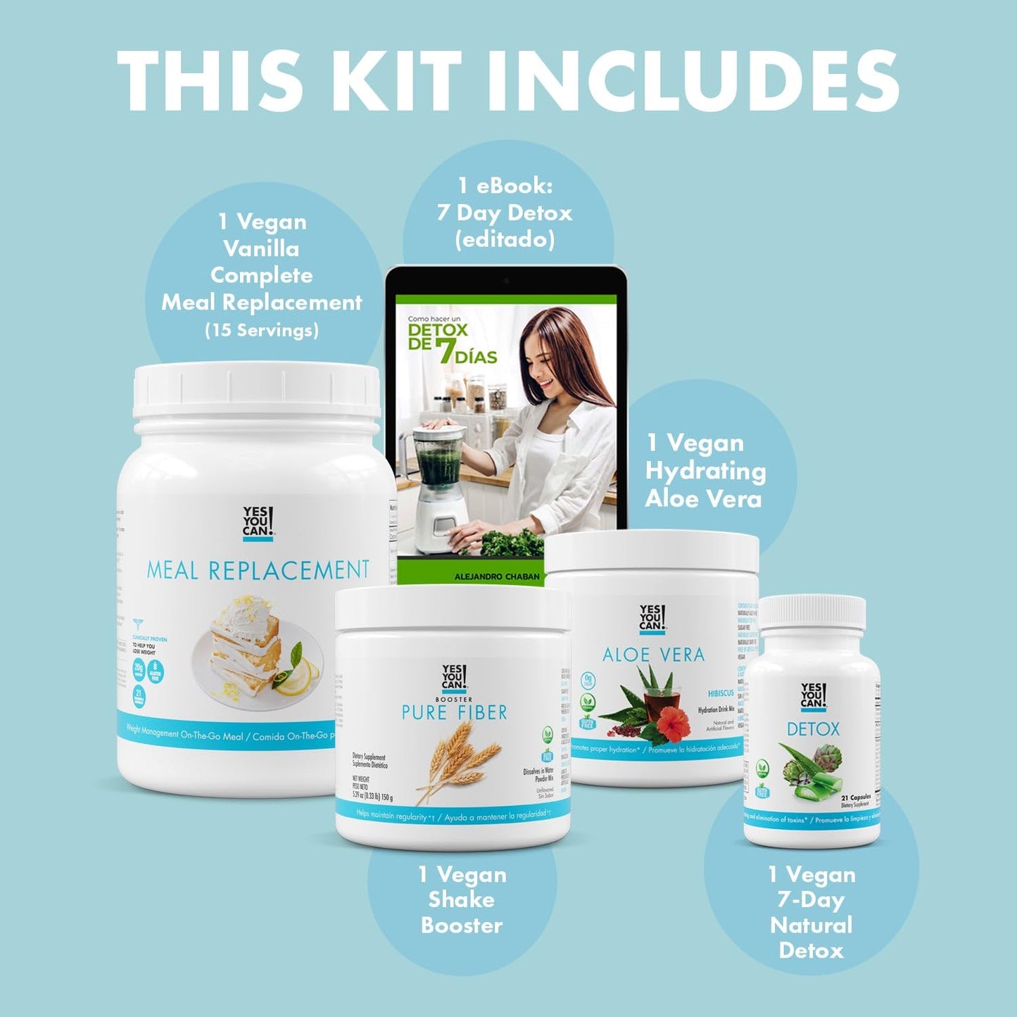 Detox Plus Kit: Daily Cleanse Fiber Meal Replacement Shake for Women - Vanilla & Aloe Vera Pineapple Supplement Booster