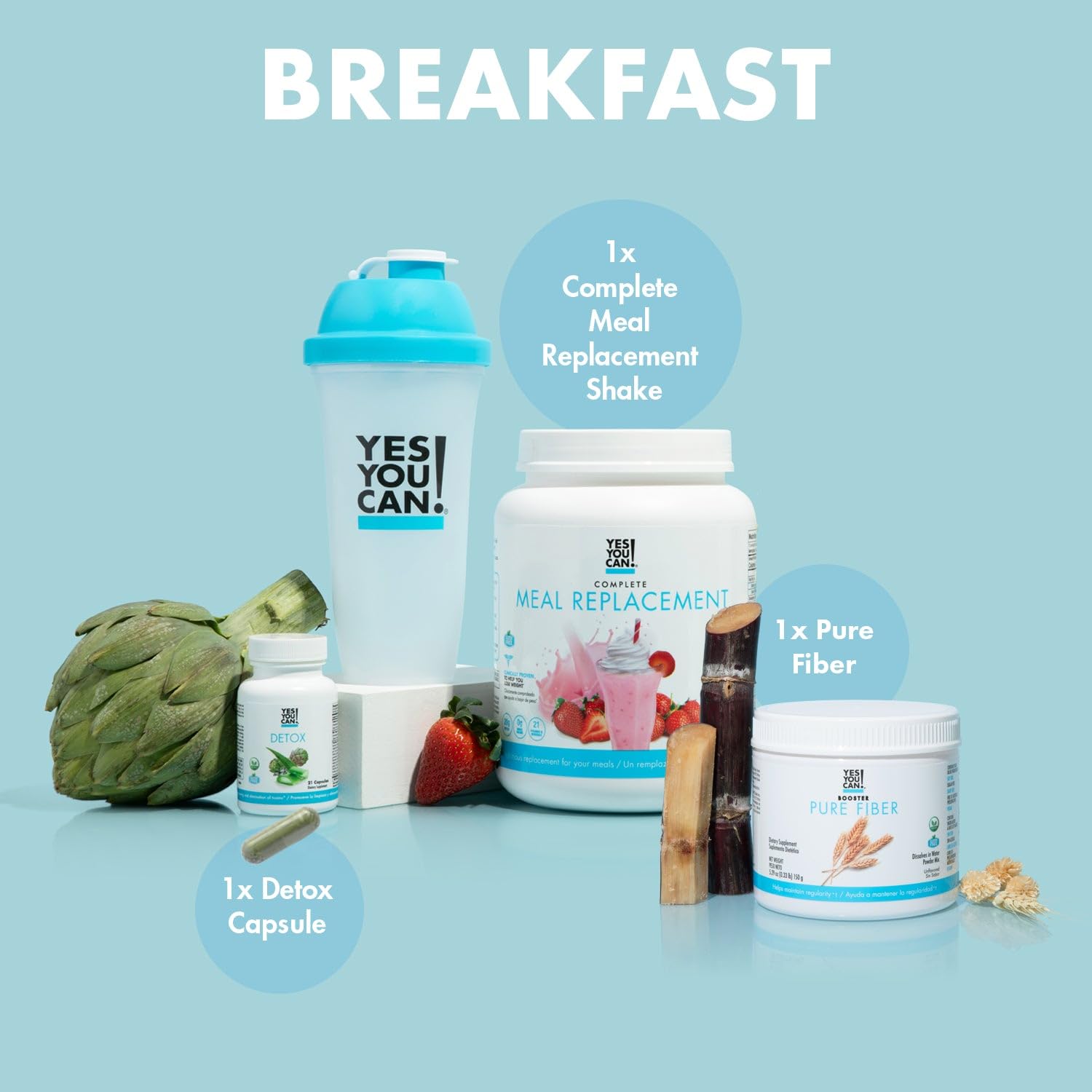 Detox Plus Kit: Daily Cleanse Fiber Meal Replacement Shake & Supplement for Women - Strawberry Mango Flavor