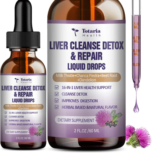 Detox & Repair Liver Cleanse Liquid - 1100mg Milk Thistle & Dandelion Root, 16+ Herbs for Active Liver Support - Vegan & Non-GMO