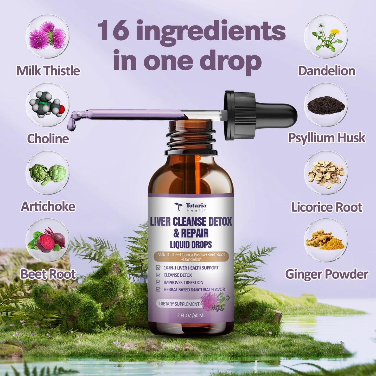 Detox & Repair Liver Cleanse Liquid - 1100mg Milk Thistle & Dandelion Root, 16+ Herbs for Active Liver Support - Vegan & Non-GMO