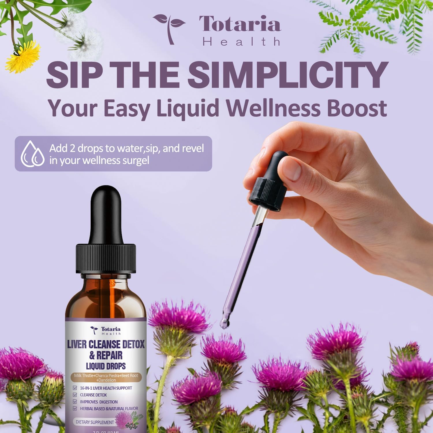 Detox & Repair Liver Cleanse Liquid - 1100mg Milk Thistle & Dandelion Root, 16+ Herbs for Active Liver Support - Vegan & Non-GMO