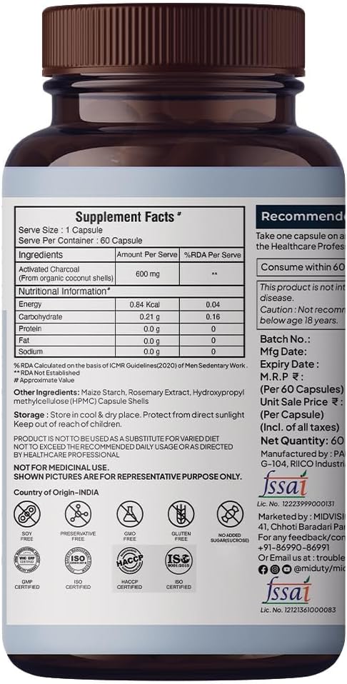 Detox Your Body with Activated Charcoal Pack - 60 Capsules, Including Activated Coconut Charcoal for Jet Lag and Alcohol Detox