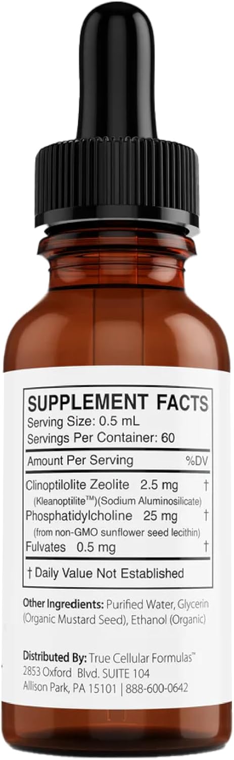 Detoxify Cells Naturally with True Cellular Formulas Liposomal Zeolite Clinoptilolite - Gentle Detox & Toxin Removal - 1 oz Bottle