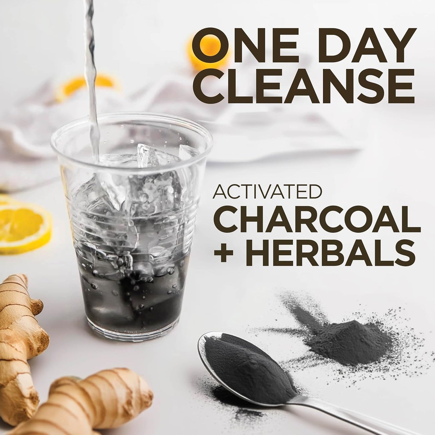 Detoxifying Lemon Drink with Volcanic Charcoal, Ginger, and Dandelion Extract - 4 Servings