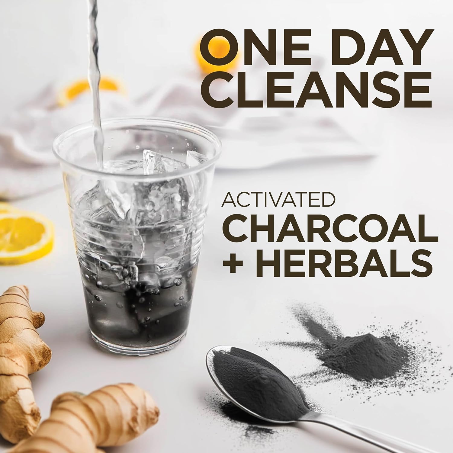 Detoxifying Lemon Drink with Volcanic Charcoal, Ginger, and Dandelion Extract - 4 Servings