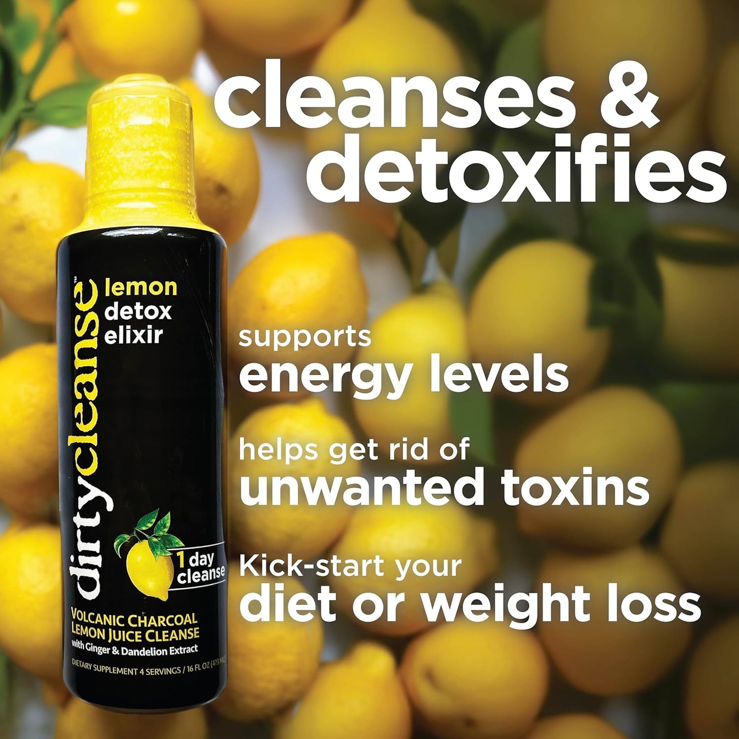 Detoxifying Lemon Drink with Volcanic Charcoal, Ginger, and Dandelion Extract - 4 Servings