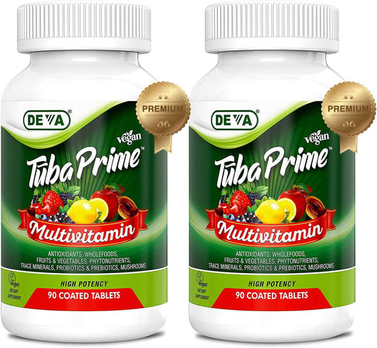 DEVA Tuba Prime Vegan Multivitamin with High-Potency Vitamins, Minerals, Antioxidants, and Super Mushrooms - 180 Tabs, 2-Pack