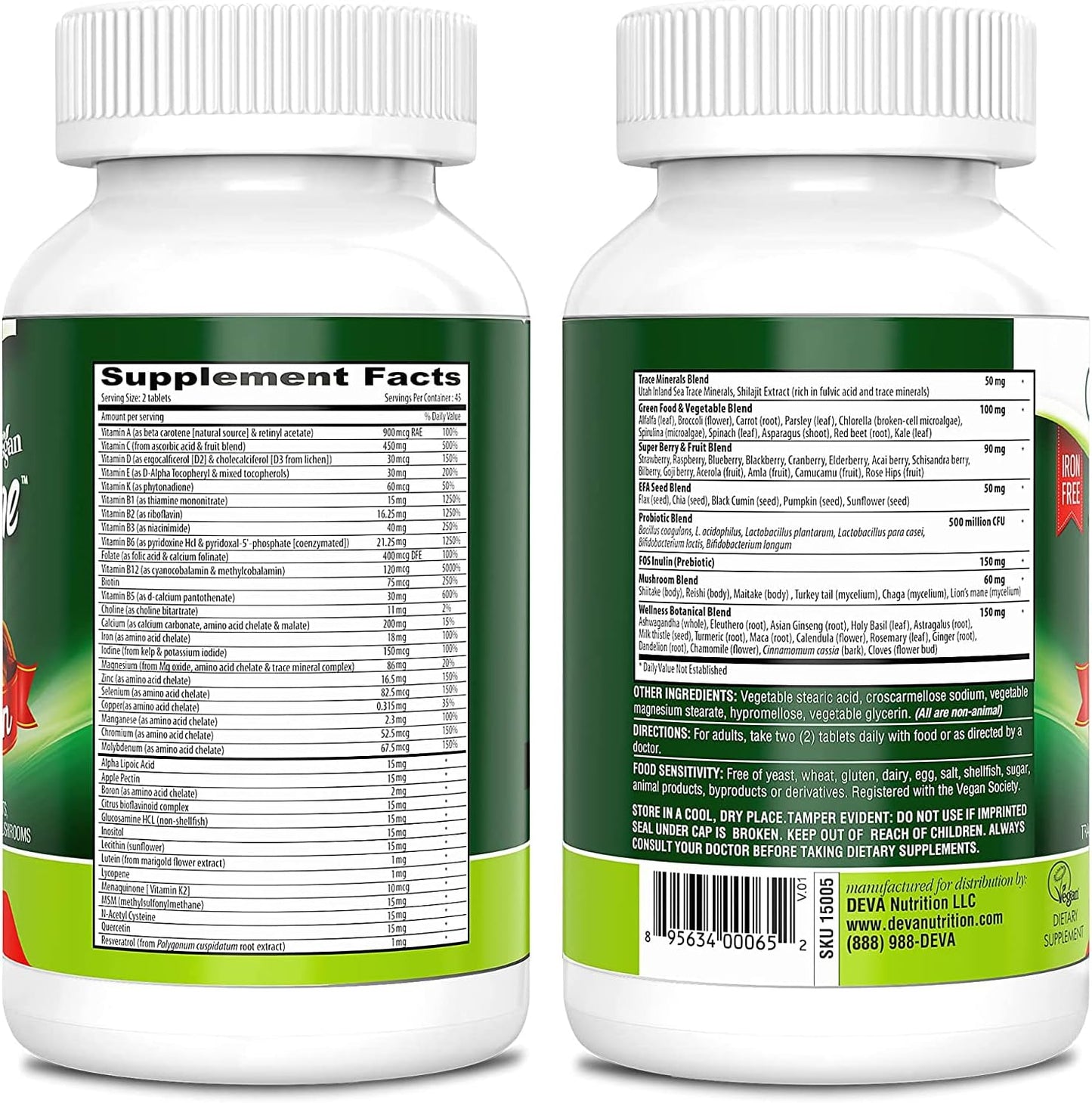 DEVA Tuba Prime Vegan Multivitamin with High-Potency Vitamins, Minerals, Antioxidants, and Super Mushrooms - 180 Tabs, 2-Pack