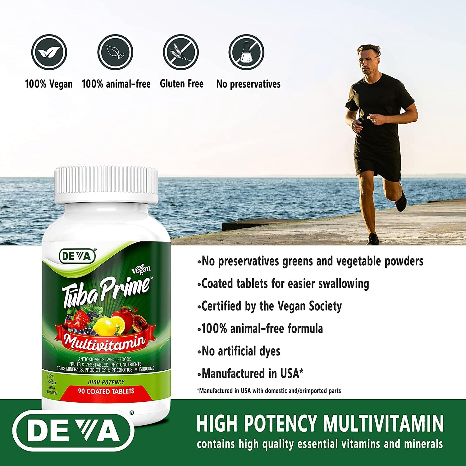 DEVA Tuba Prime Vegan Multivitamin with High-Potency Vitamins, Minerals, Antioxidants, and Super Mushrooms - 180 Tabs, 2-Pack