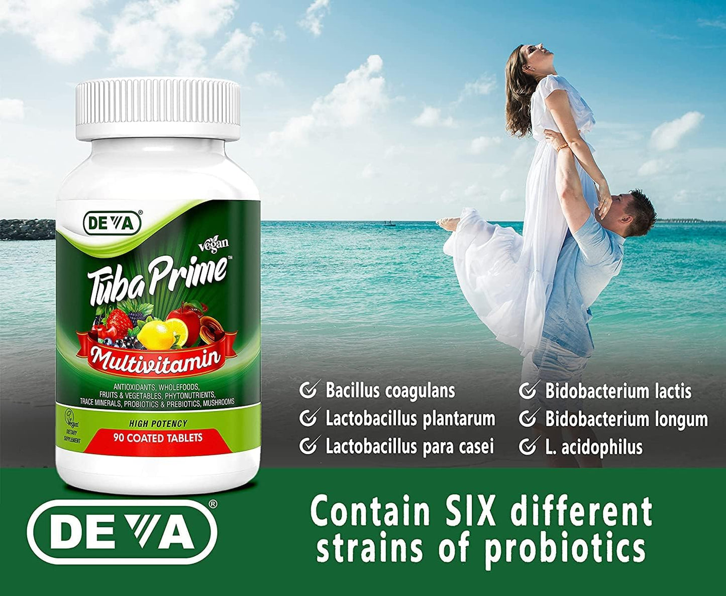 DEVA Tuba Prime Vegan Multivitamin with High-Potency Vitamins, Minerals, Antioxidants, and Super Mushrooms - 180 Tabs, 2-Pack