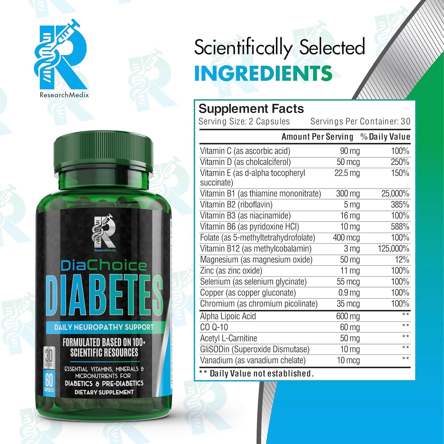 DiaChoice Neuropathy Support Supplement with Alpha Lipoic Acid 600mg - Nerve Health Fortification & Function Support with ALA, CoQ10, Magnesium, Zinc, B Vitamins, D, C, E & More