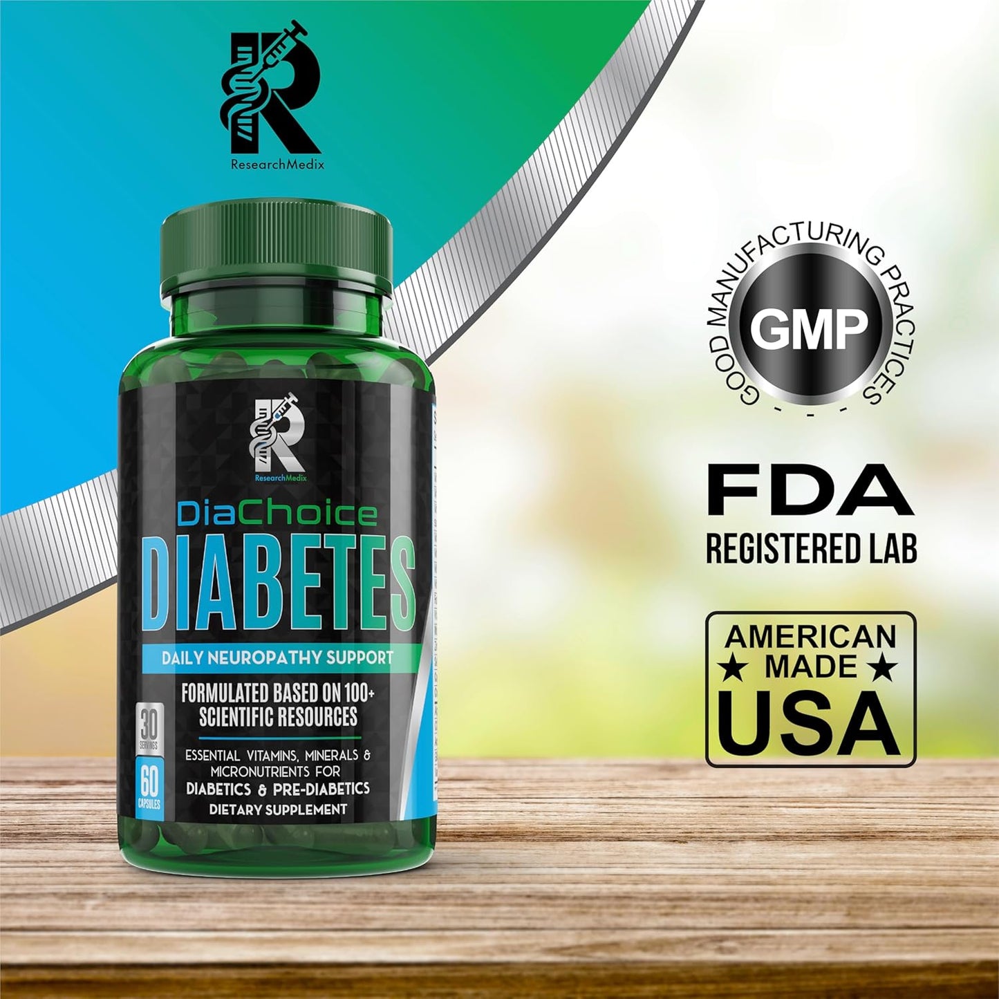 DiaChoice Neuropathy Support Supplement with Alpha Lipoic Acid 600mg - Nerve Health Fortification & Function Support with ALA, CoQ10, Magnesium, Zinc, B Vitamins, D, C, E & More