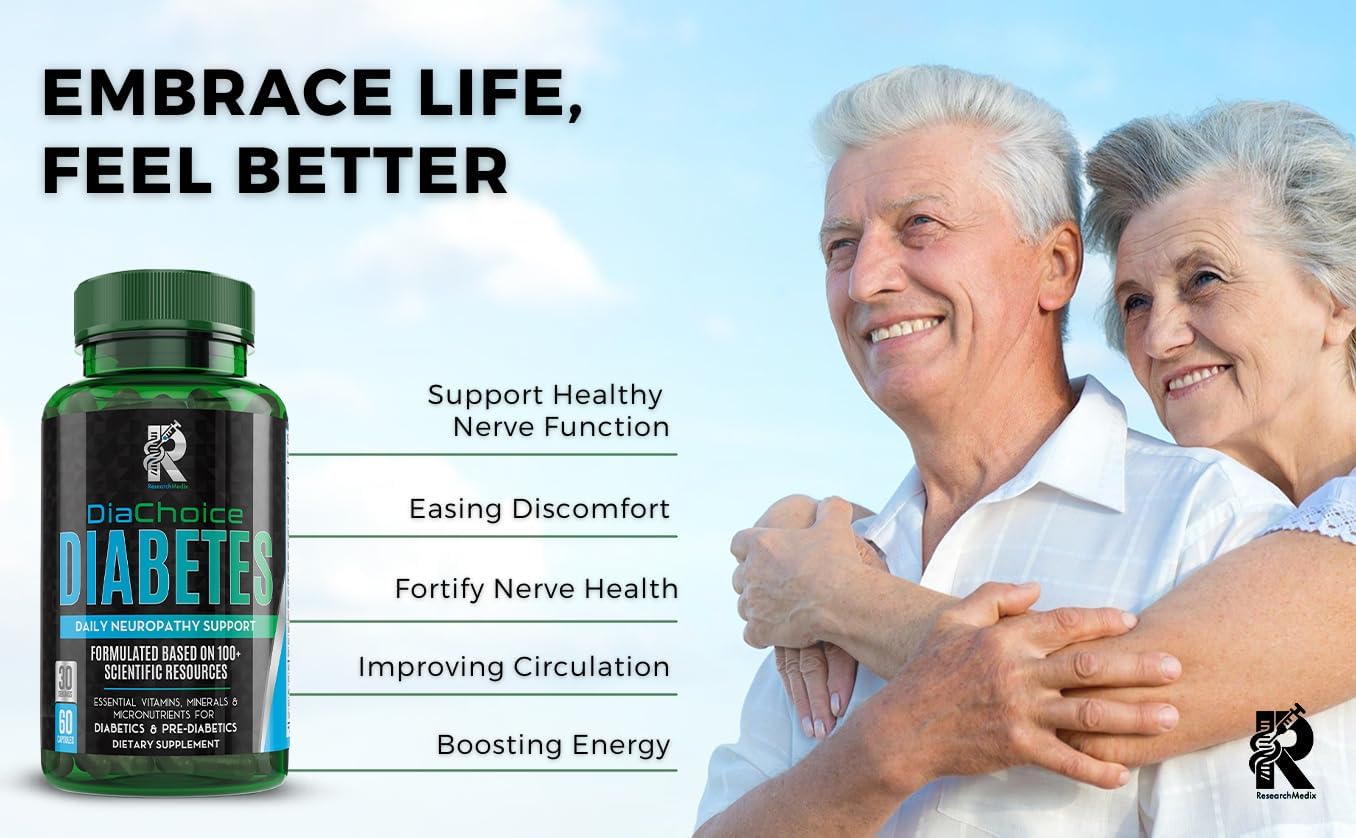 DiaChoice Neuropathy Support Supplement with Alpha Lipoic Acid 600mg - Nerve Health Fortification & Function Support with ALA, CoQ10, Magnesium, Zinc, B Vitamins, D, C, E & More