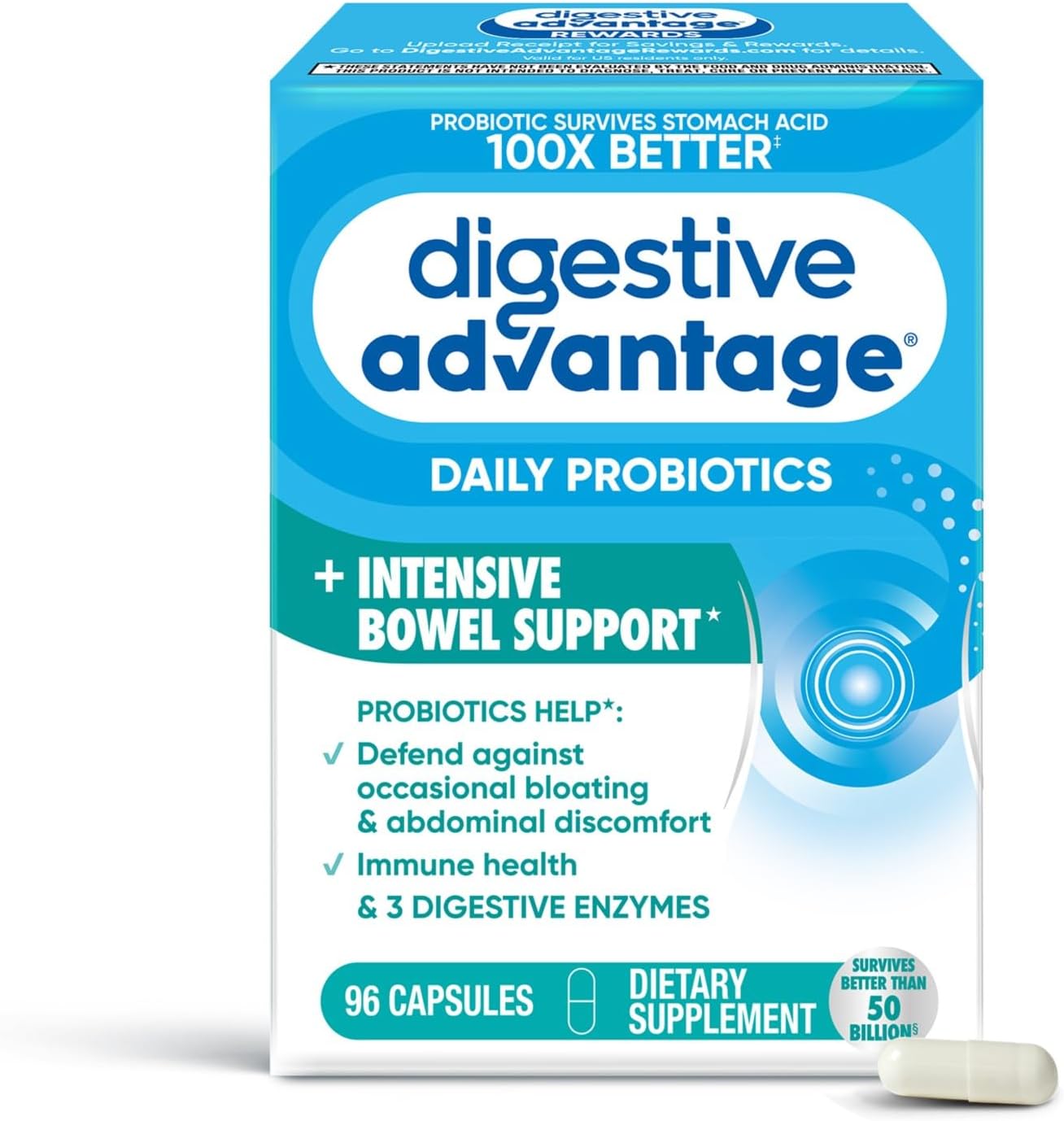 Digestive Advantage IBS Probiotics for Women and Men - Gut Health, Bloating & Immune Support - 96 Capsules