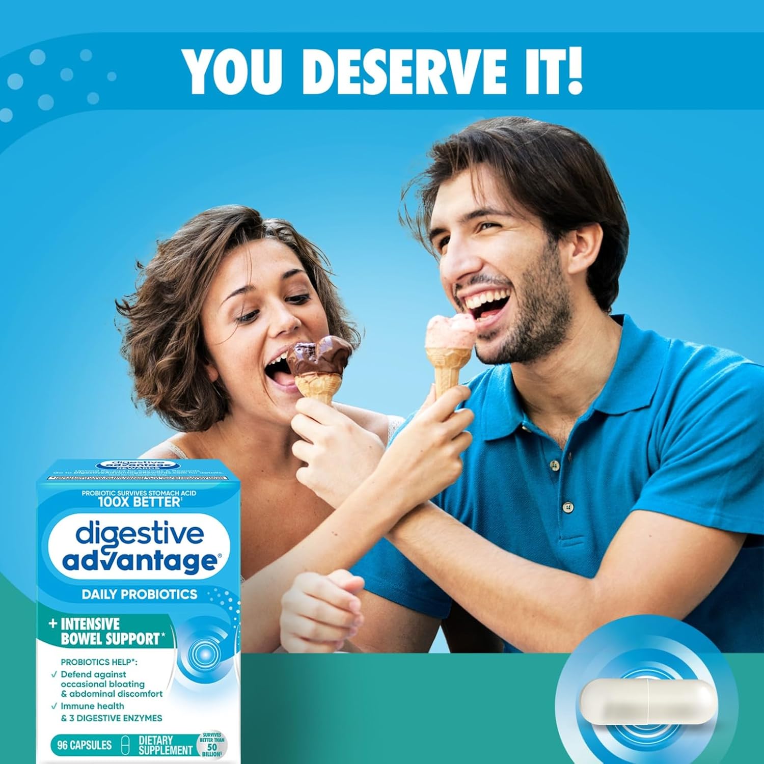 Digestive Advantage IBS Probiotics for Women and Men - Gut Health, Bloating & Immune Support - 96 Capsules